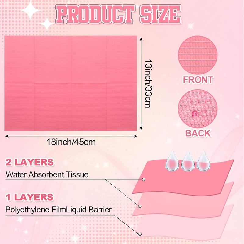 Chivertion 100 Pcs Disposable Salon Tray Cover 13 x 18 Inch Dental Bibs Tattoo Table Covers 3 Ply Waterproof for Nail Salon, Dental Clinic, Feeding, Tattoo Shop(Pink) - Image 2